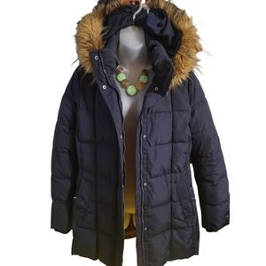 Tommy Hilfiger Navy Coat w/ Faux Fur Hood▪︎ Like New sz M